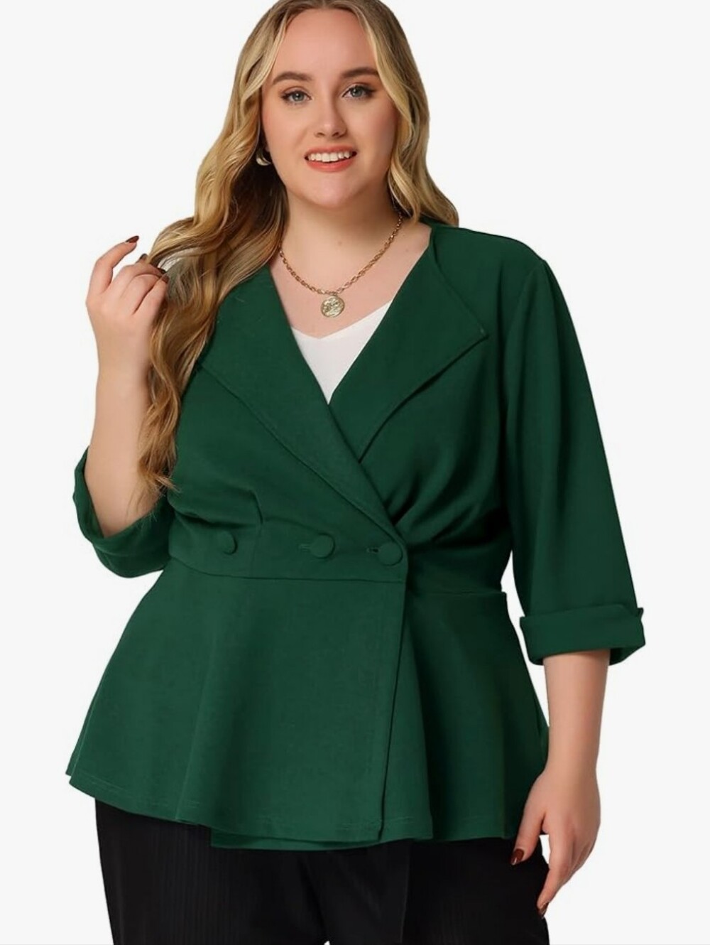 Women's Plus Size Casual Work Office Blazers Notched Lapel Button Peplum Blazer